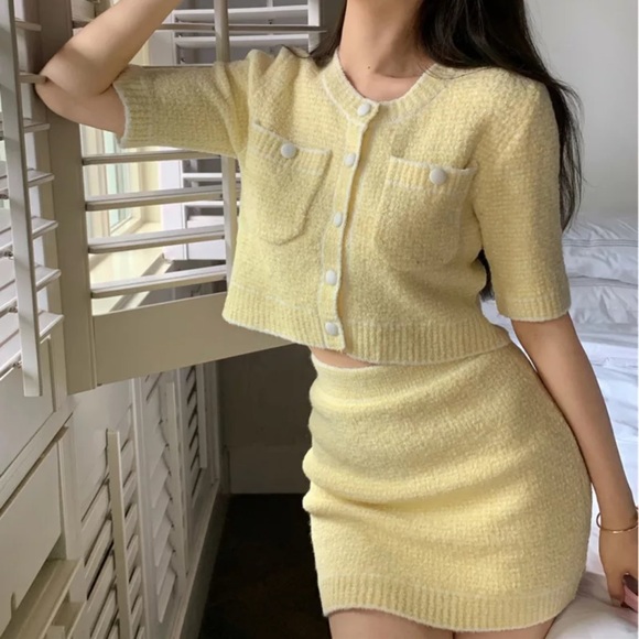 Yellow preppy two piece skirt set - Picture 1 of 5